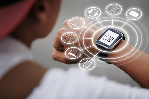 Using smart watch for omnichannel stock photo