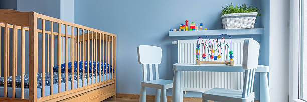 istock Baby room in light blue 601926712