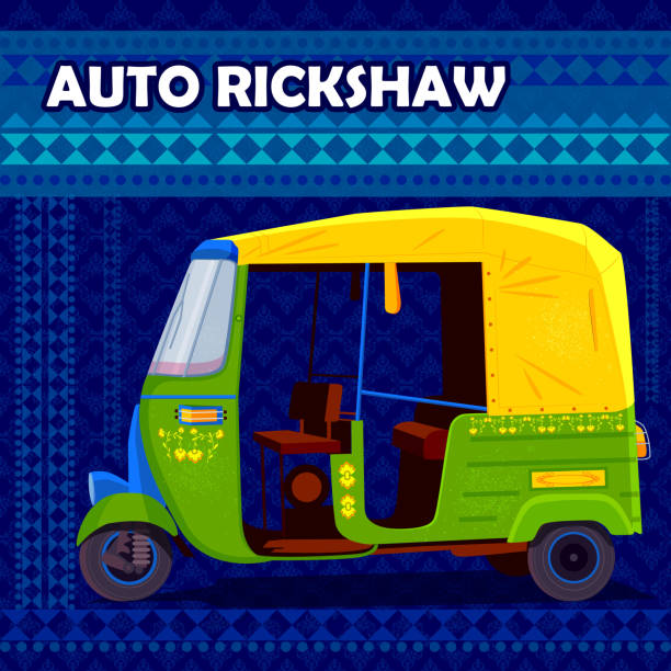 カラフルなインドを代表するインドの自動車人力車 - autorick点のイラスト素材／クリップアート素材／マンガ素材／アイコン素材