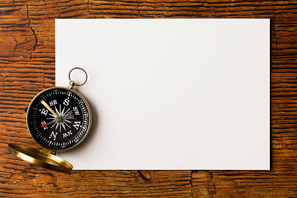 istock Compass and blank note on a wooden background 601930426