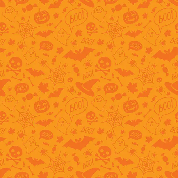 Vector illustration of Halloween orange festive seamless pattern.