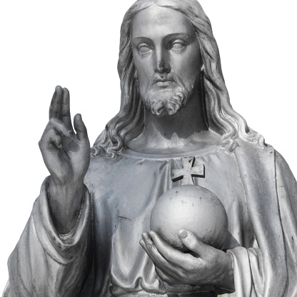 Jesus Christ the teacher (statue on dlue background)