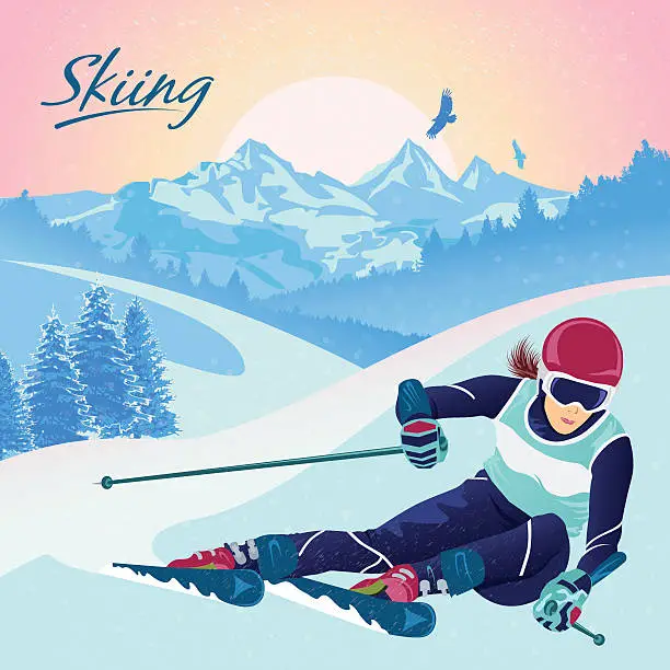 Vector illustration of Slalom and downhill skiing.