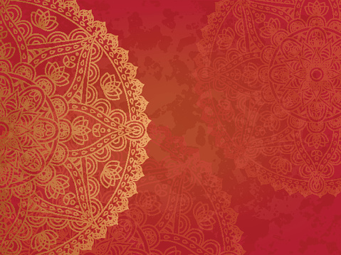 Horizontal background with oriental round pattern and texture of old paper. Vector illustration.