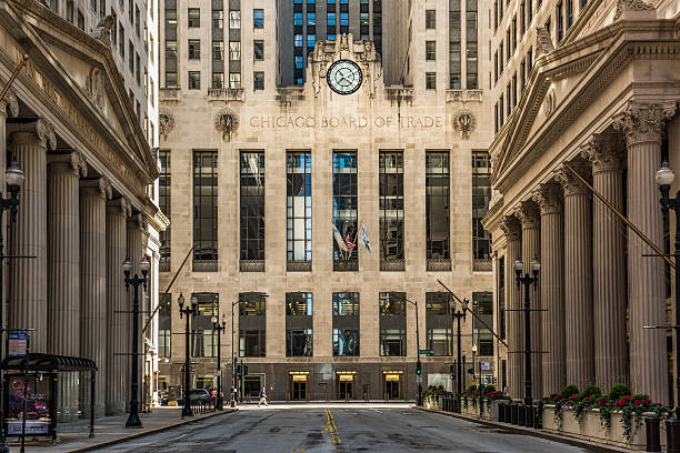 Board of Trade along La Salle street in Illinois Chicago, USA - May 30, 2016: Symmetrical art deco building of Board of Trade along La Salle street in Illinois brand name photos stock pictures, royalty-free photos & images