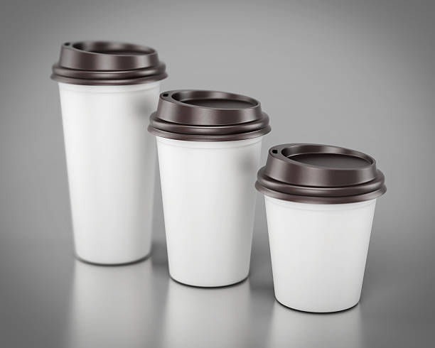 istock Close-up disposable plastic cups of different sizes. 3d renderin 601942840
