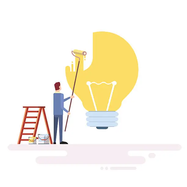 Vector illustration of Business Man Draw Light Buld Ner Idea Concept