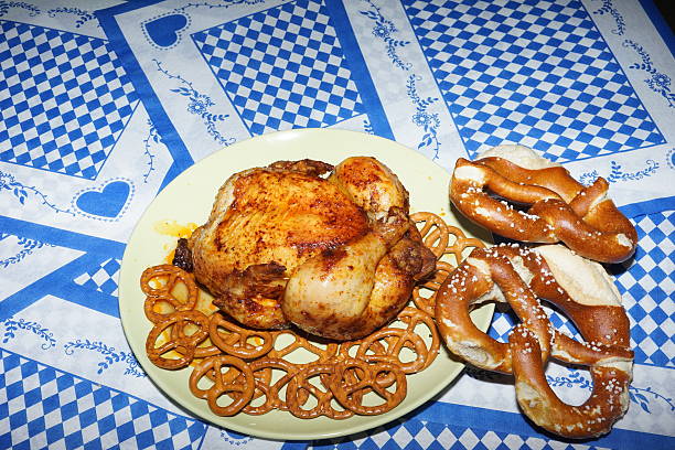 istock Original bavarian pretzels with beer . Beer Fest background 601947522
