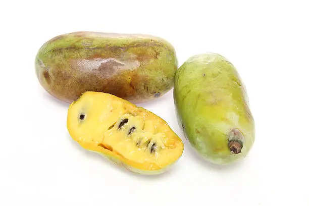 Pictured pawpaws in a white background.