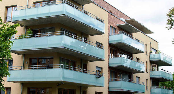 istock Modern house with beautiful glass balconies 602286658