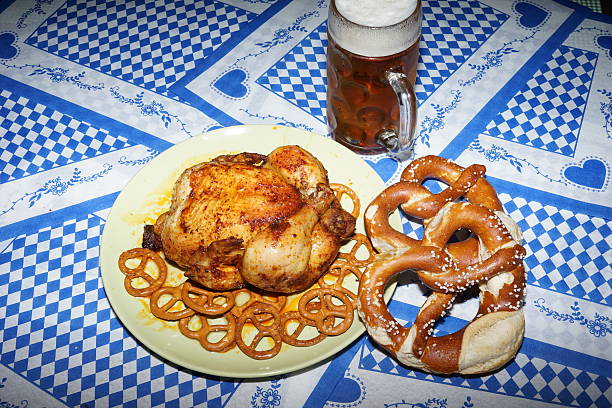 istock Original bavarian pretzels with beer . Beer Fest background 602287044