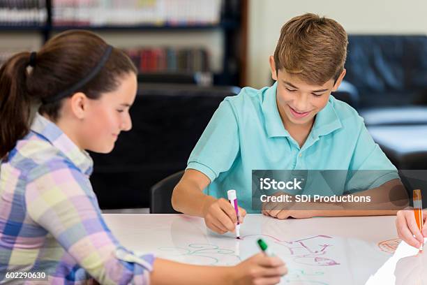 High School Students Brainstorming On Art Project At Makerspace Stock Photo - Download Image Now