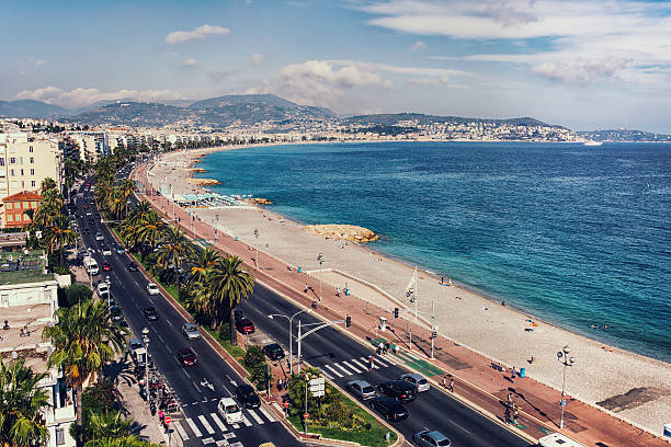 miasto nicei w lecie - city of nice france beach panoramic zdjęcia i obrazy z banku zdjęć