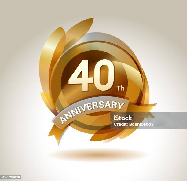 40th Anniversary Ribbon Logo With Golden Circle And Graphic Elements Stock Illustration - Download Image Now