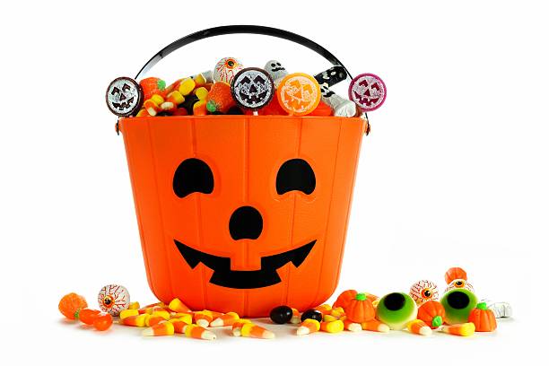 istock Halloween Jack o Lantern candy collector over white 602292108