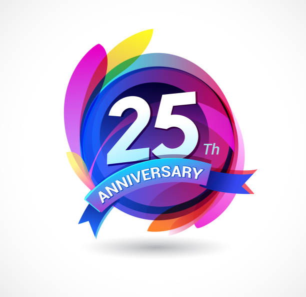 ilustraciones, imágenes clip art, dibujos animados e iconos de stock de 25 aniversario - fondo abstracto con iconos y elementos - 25