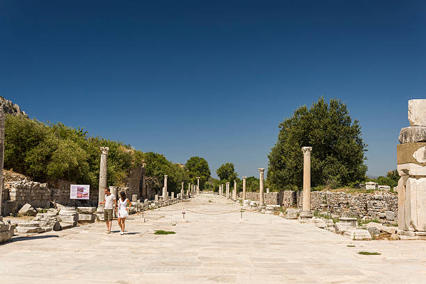 Ephesus ancient city Izmir, Turkey - August 15, 2015: Road and columns in Ephesus ancient city in Izmir Selcuk Izmir stock pictures, royalty-free photos & images