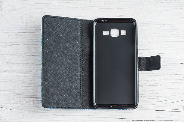 istock Black leather wallet case cover for smart phone 602293706