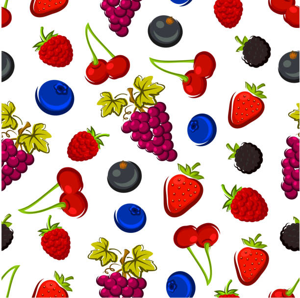 летние фрукты и ягоды бесшовные узор - strawberry vine pattern plant stock illustrations