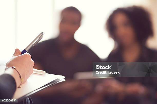 Afro American Couple Talking With Financial Advisor Stock Photo - Download Image Now