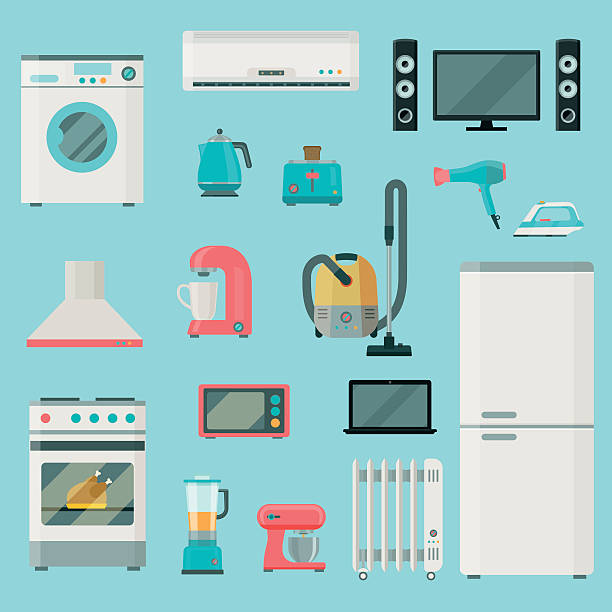 home-appliances-symbole gesetzt. vektor flache illustration - haushaltsmaschinen stock-grafiken, -clipart, -cartoons und -symbole