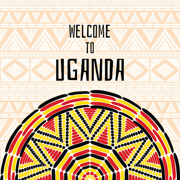 Tourist tribal Uganda vector design. African ethnic print Tourist tribal Uganda vector design. African ethnic print for travel card, banner or flyer template. Vacation illustration in Ugandan flag colors – black, yellow and red. flag of uganda drawing stock illustrations