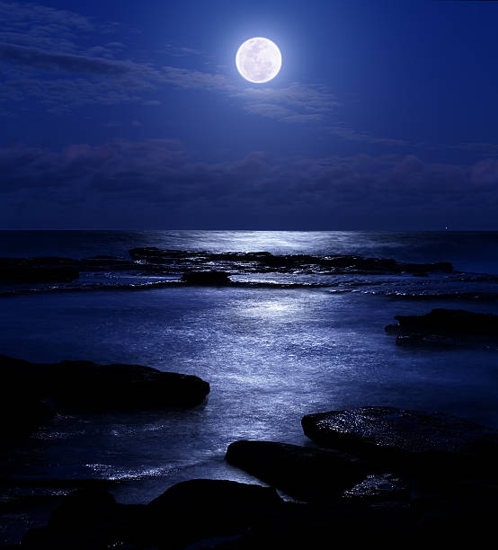 istock Romantic and serene moonrise over the Pacific Ocean at night 602309986