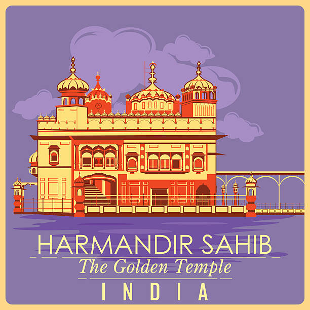 ilustrações, clipart, desenhos animados e ícones de pôster vintage do templo dourado em amritsar famoso monumento índia - amristar