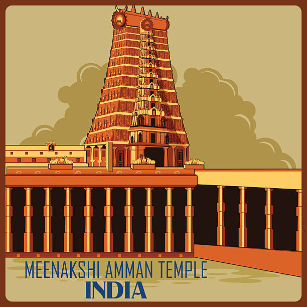 ilustrações de stock, clip art, desenhos animados e ícones de vintage poster of meenakshi amman temple in tamil nadu famous - madurai
