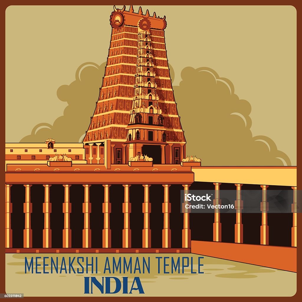 Vintage Poster Of Meenakshi Amman Temple In Tamil Nadu Famous ...