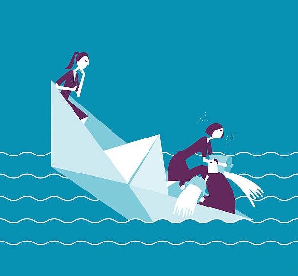 Businesspeople on a sinking boat vector illustration - Businesspeople on a sinking boat  sinking ship vector stock illustrations