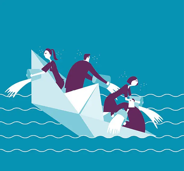 Vector illustration of Businesspeople on a sinking boat