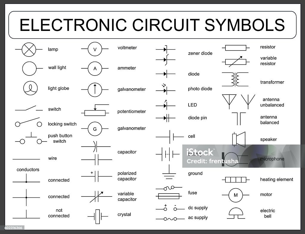 Set Of Electronic Circuit Symbols Stock Illustration - Download Image Now -  Electricity, Symbol, Motor Racing Track - Istock