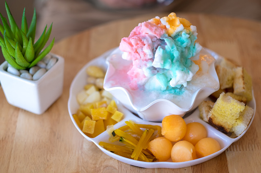 Thai traditional dessert combined with multi taste shaved ice