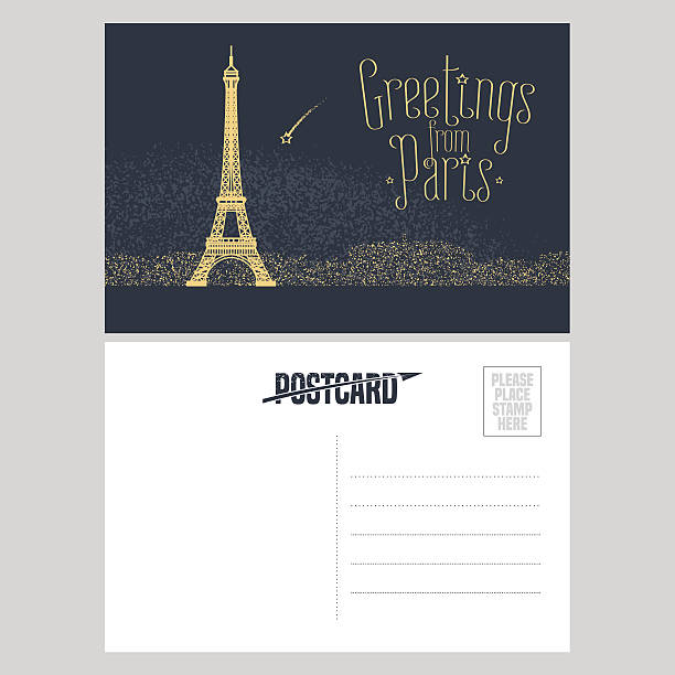 ilustraciones, imágenes clip art, dibujos animados e iconos de stock de francia, parís diseño de postal vectorial con torre eiffel - postage stamp postmark mail paris france