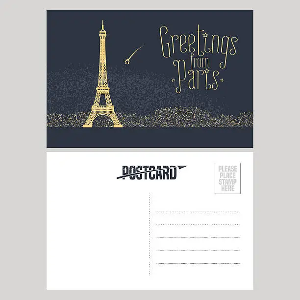 Vector illustration of France, Paris vector postcard design with Eiffel tower