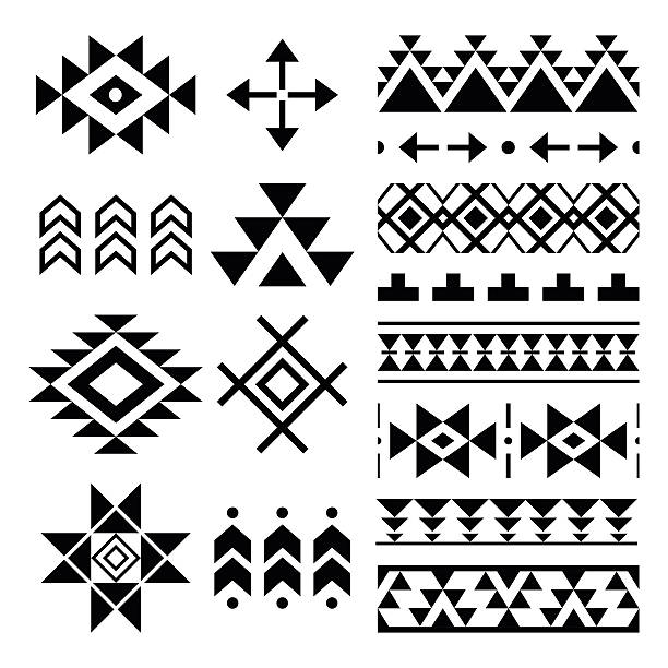 навахо печати, ацтеков шаблон, племенные элементы дизайна - north american tribal culture stock illustrations