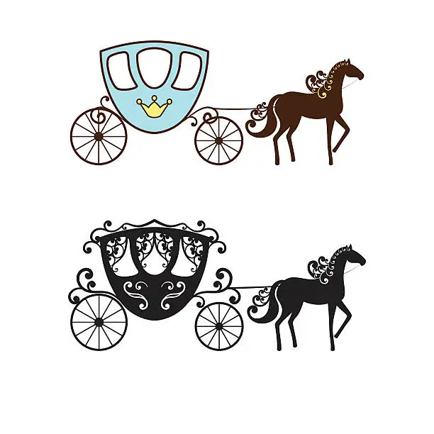 Vector illustration of Beautiful vintage carriage silhouette with horse.