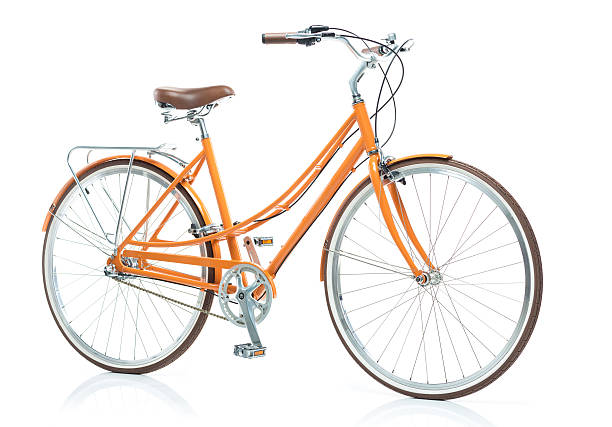 istock Stylish orange bicycle isolated on white background 602322158