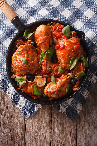 istock Cacciatori Chicken with mushrooms and olives in a pan. vertical 602324118