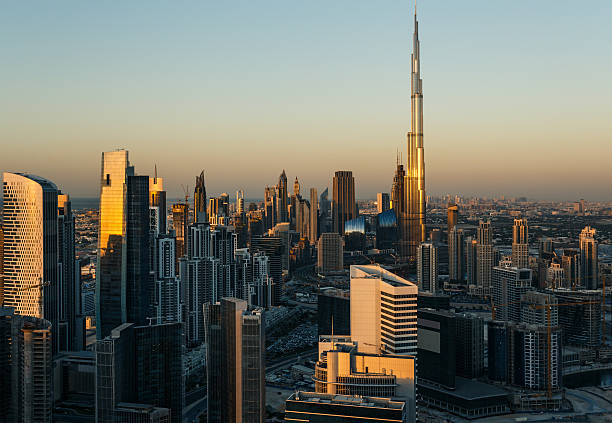 istock Modern architecure of Dubai, UAE, at sunset. 602325566