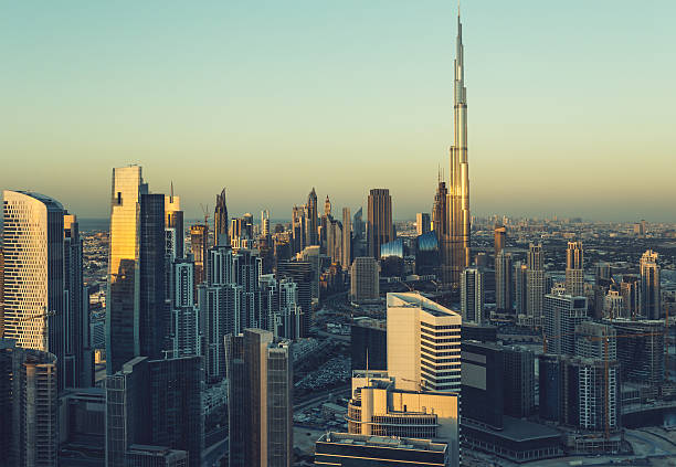 istock Modern architecure of Dubai, UAE, at sunset. 602325626