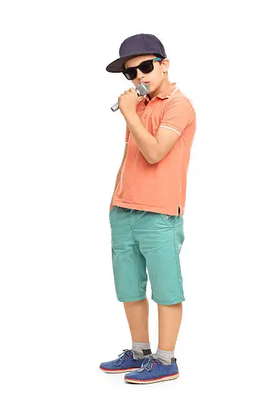 Photo of Young rapper posing with a microphone