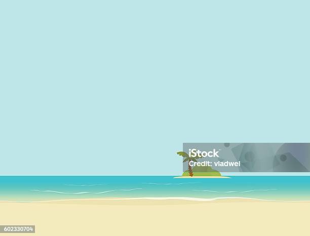Island In Sea Or Ocean From Beach Landscape Vector Illustration Stock Illustration - Download Image Now