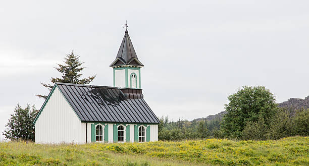istock White Church in Thingvellir National park - Iceland 602332264