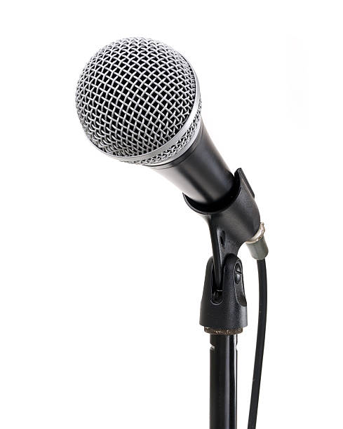 Microphone on stand contains clipping path Microphone isolated on a white background microphone stand photos stock pictures, royalty-free photos & images