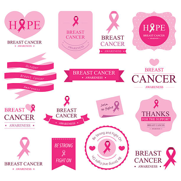 Set of breast cancer label and Badges pink color. vector art illustration