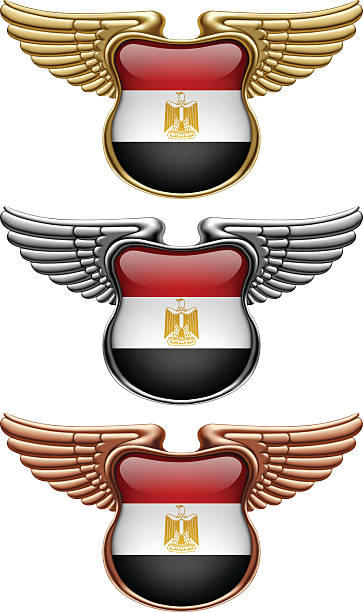 illustrations, cliparts, dessins animés et icônes de panneaux de récompense en or, en argent et en bronze avec des ailes et le drapeau de l’égypte - bronze silver gold perks