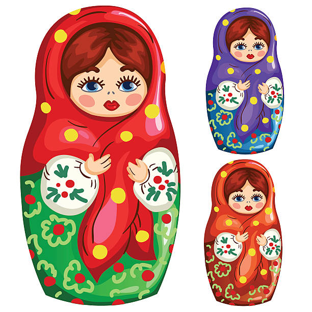 ilustrações, clipart, desenhos animados e ícones de tradicional brinquedo de madeira russa matryoshka - wood toy babushka isolated on white