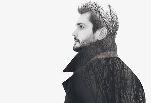 istock Double exposure fashion elegant bearded free man 602335784